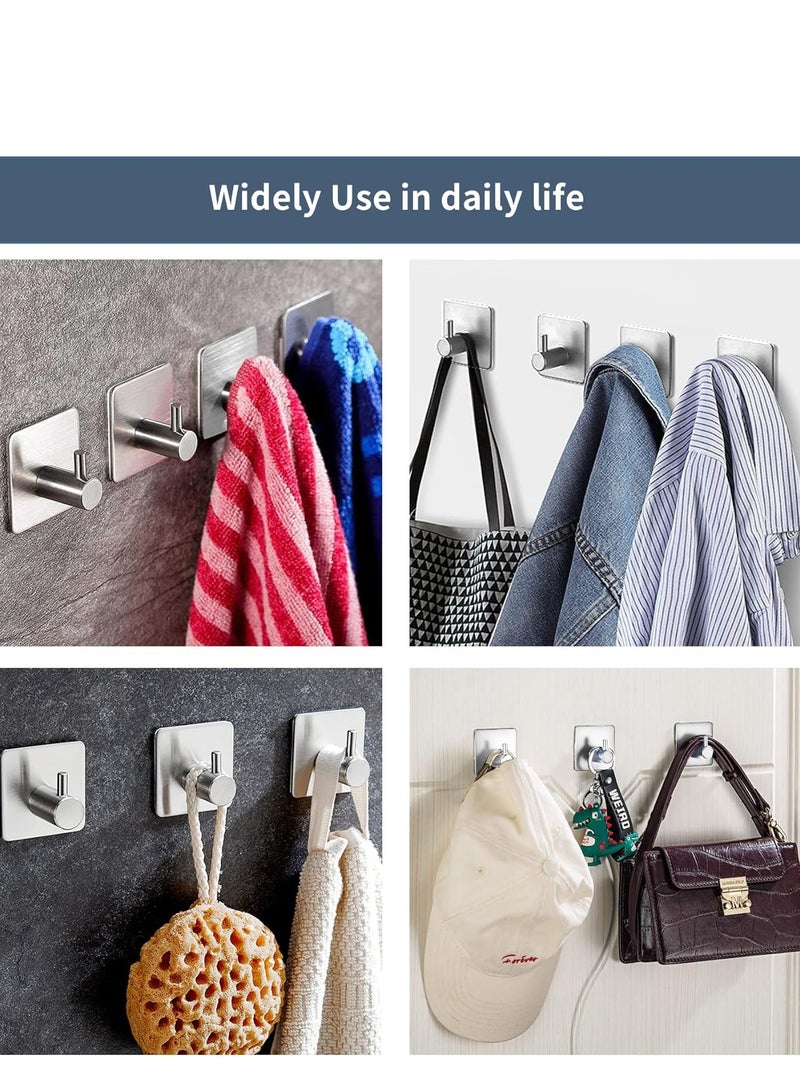 Adhesive Hooks Heavy Duty Wall Hooks Waterproof Stainless Steel Hooks for Hanging Coat, Hat,Towel Robe Hook Rack Wall Mount- Bathroom and Bedroom - Image 5